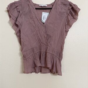 Fun2Fun Cindy Layer Cross Over Peplum Top Dusty Rose Size M NWT
